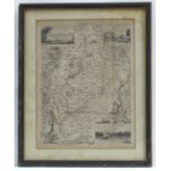Map: A 19thC engraved map of Nottinghamshire after Thomas Moule (1784-1851), with coats of arms,