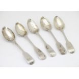 Five 19thC silver Fiddle Pattern teaspoons, three hallmarked Newcastle 1842 (with head of Willian