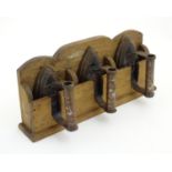 Three 19thC sad irons / flat irons, two marked with CU cypher and size designations 5 S & 3 S,