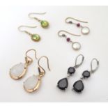 4 pairs of assorted drop earrings some silver, silver gilt and yellow metal examples (4 pairs)