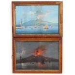 19th century, Neapolitan School, Pair of gouaches, One depicting Mount Vesuvius erupting at night,