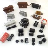A collection of 20thC cameras and photographic equipment, comprising: Voigtlander Bessamatic (cased)