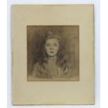 19th / 20th century, Chalk drawing, A portrait of a young lady with long hair. Approx. 8" x 8"