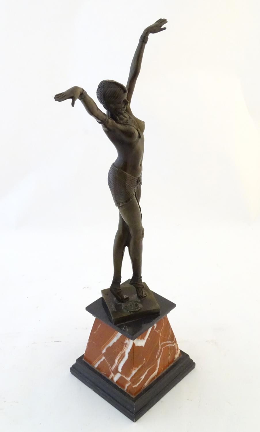 A 20thC French Art Deco style cast bronze model of a dancing exotic / Egyptian lady, after D.H. - Image 3 of 8