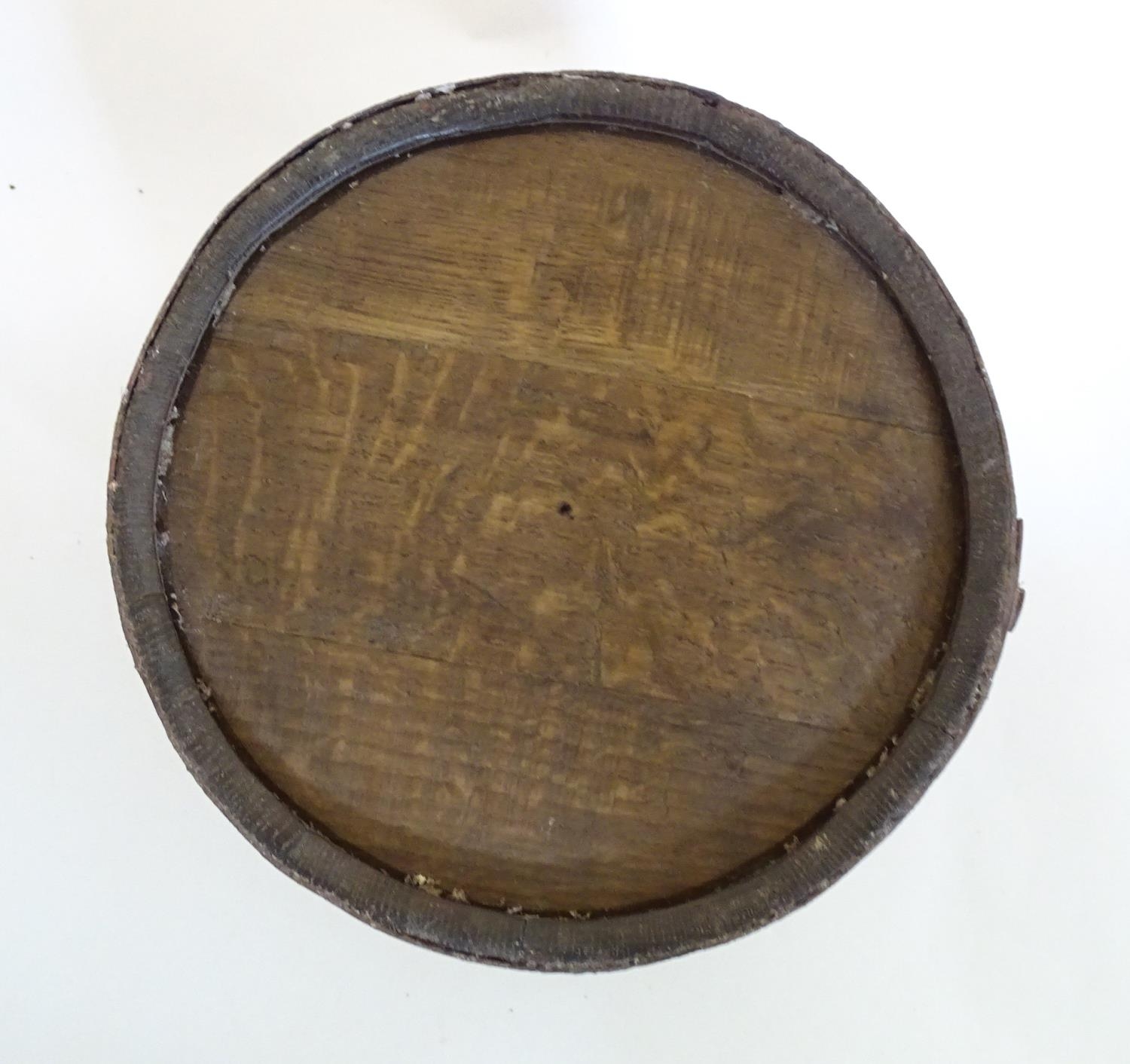 A 20thC coopered oak basket converted from a pin ale barrel, 12 1/2'' tall Please Note - we do not - Image 3 of 12