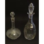 A Victorian glass onion decanter, decorated with fine diamond and pearl string cuts with etched