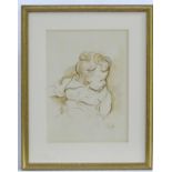 P. Hobbs (1930-1994), Sepia watercolour, A portrait sketch of a baby with curly hair. Signed lower