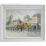 Manner of Caroline Burnett, 20th century, Oil on canvas, A Parisian street scene with figures