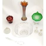 An assortment of glassware, comprising: a lead crystal bowl with diamond cut decoration, a