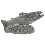 A Canadian Wolf Original soapstone carving / sculpture modelled as a fish. Label under. Approx. 3
