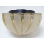 An early to mid 20thC German Art Deco ceiling light, of curved, tapering form, the peach glazing