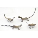 Four assorted white metal models of lizards and insects approx largest approx 5" long Please