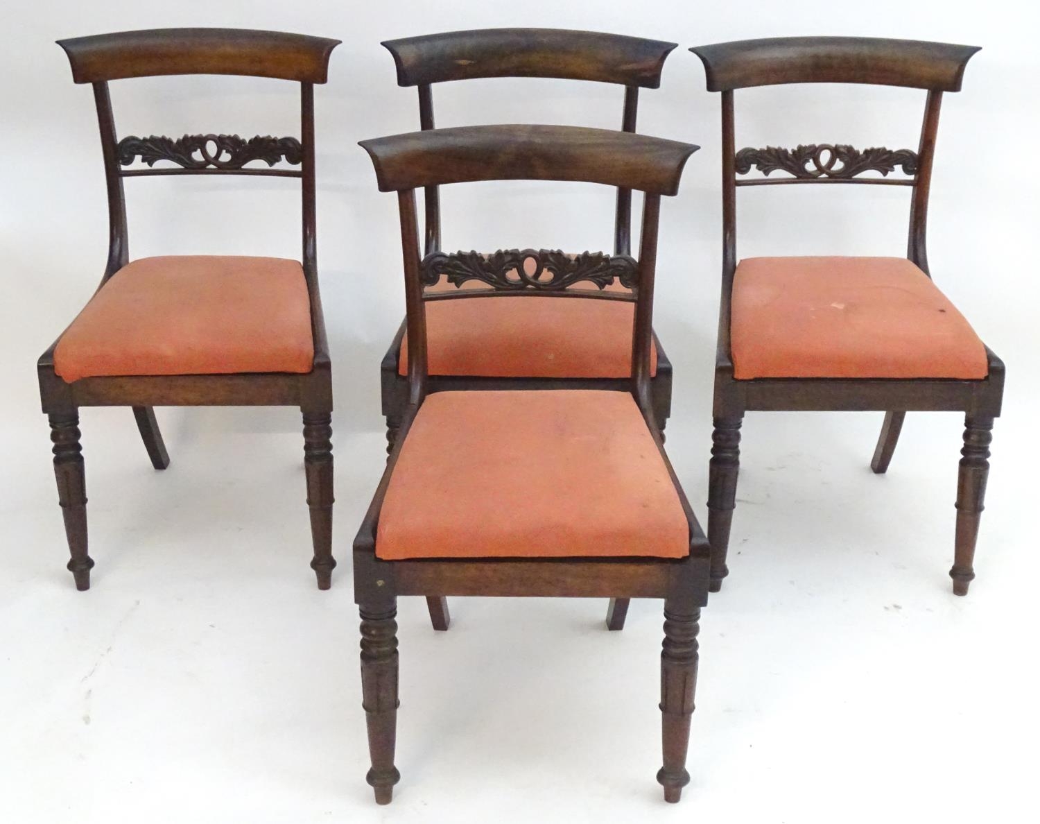 A set of four William IV rosewood dining chairs with shaped top rails, pierced mid rails, drop in - Image 9 of 14