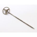 A vintage white metal stick pin / lapel badge surmounted by Mercedes Benz emblem 2" long Please Note