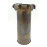 Militaria: a WWI / First World War / World War 1 brass 13pdr artillery shell case Trenchart vase,