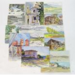 A folio of watercolour works by Peter Partington, XX, to include country landscapes, townscapes,