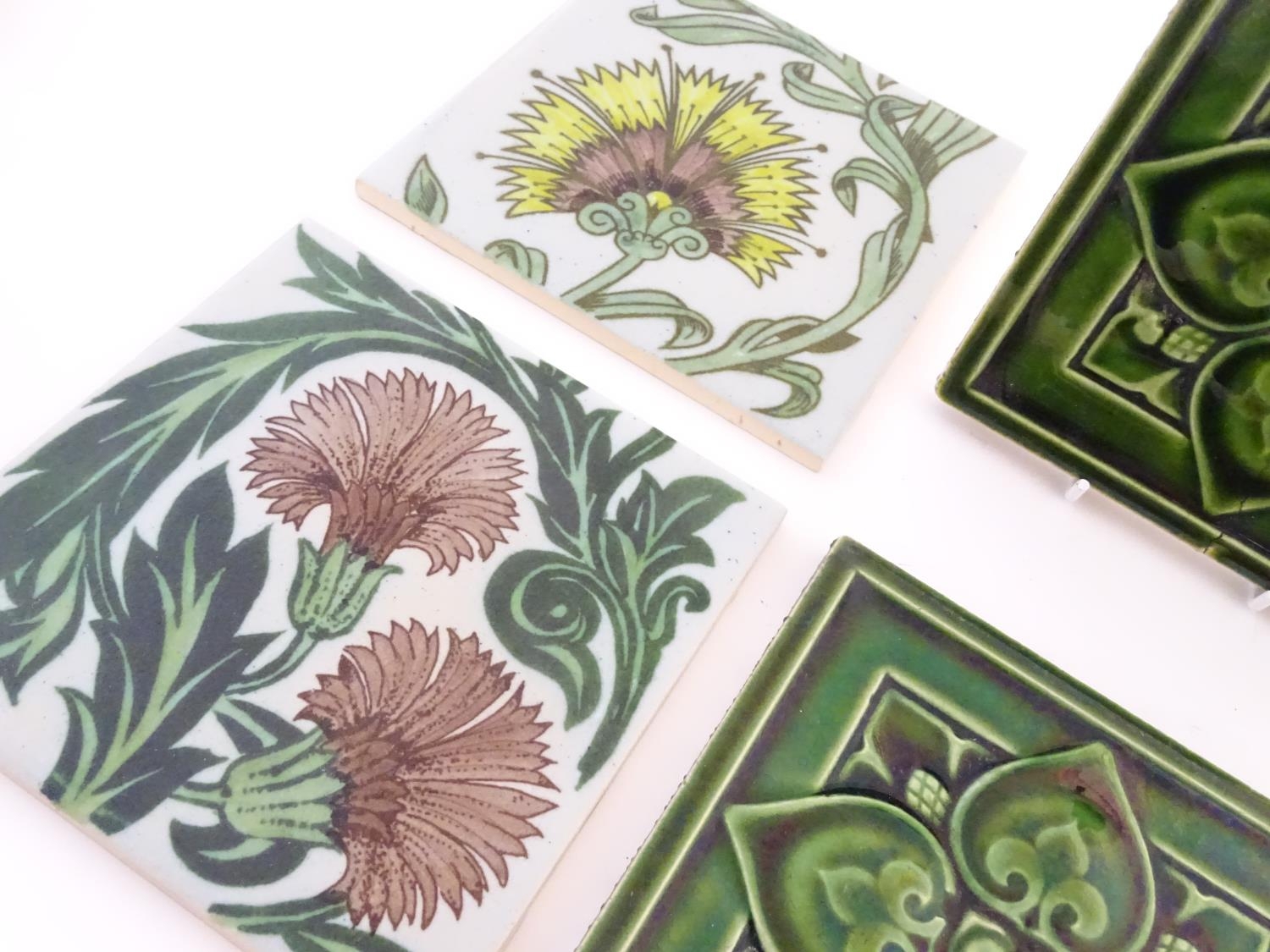 Six ceramic tiles, to include floral and foliate examples by Kenneth Clark Ceramics, and two - Image 8 of 15