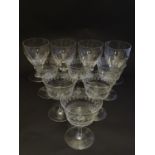 A set of six early 20thC champagne saucers / coupes with etched and cut decoration, each 4 1/2"