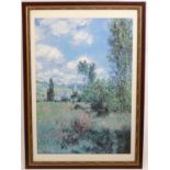 After Claude Monet (1840-1926), Colour print, View of Vetheuil, France (1880). Facsimile signature