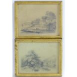 M. S., 19th century, A pair of pencil drawings, River landscape scenes, one with a stone arch