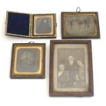 Three Victorian daguerreotype / ambrotype photographs comprising a portrait of a beaded gentleman, a
