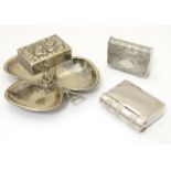 Matchbox / vesta cases : A silver plate ashtray with central matchbox keep, together with two silver