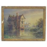 Indistinctly Signed Ben Piddington ?, 19th century, Watercolour, A river landscape with a house on