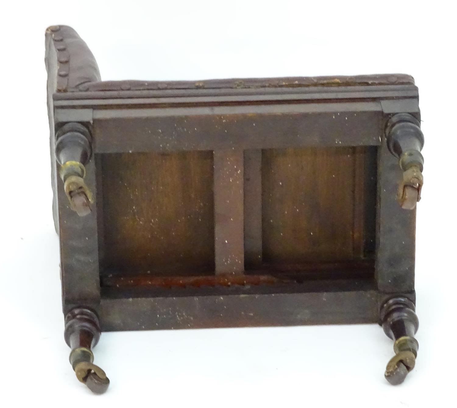 A late 19thC mahogany adjustable gout stool with leather upholstery and studded detailing, - Image 9 of 12