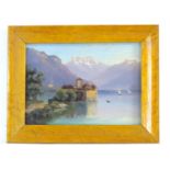 Early 20th century, Continental School, Oil on card, Chateau Chillon, Switzerland, A view of
