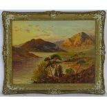Monogrammed WTS, Oil on board, A Scottish landscape view with a loch and mountain beyond. Initialled