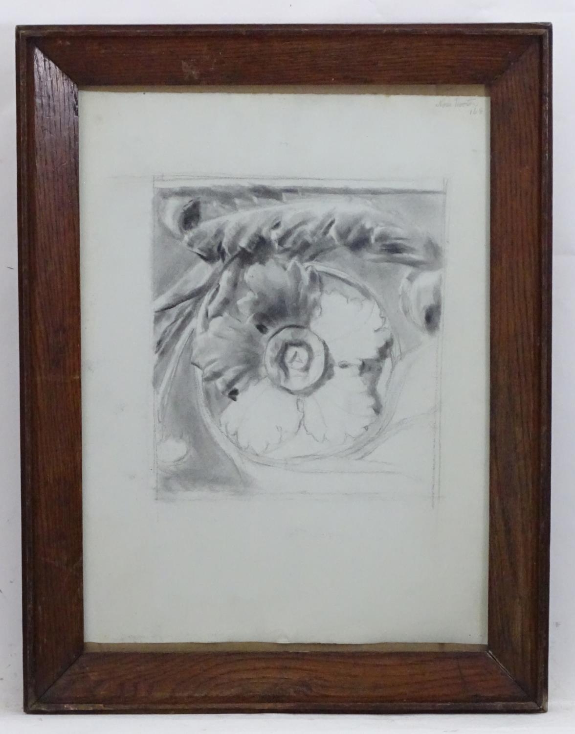 Nora Hooton, 19th century, Charcoal on paper, A study of an architectural rosette. Signed and