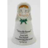 A Victoria China J. R. & Co. suffragette twin sided crested bell, one side with the face of a