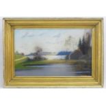 Indistinctly signed E. Jagerstrom?, 20th century, Pastel, A landscape scene with a loch and boulders