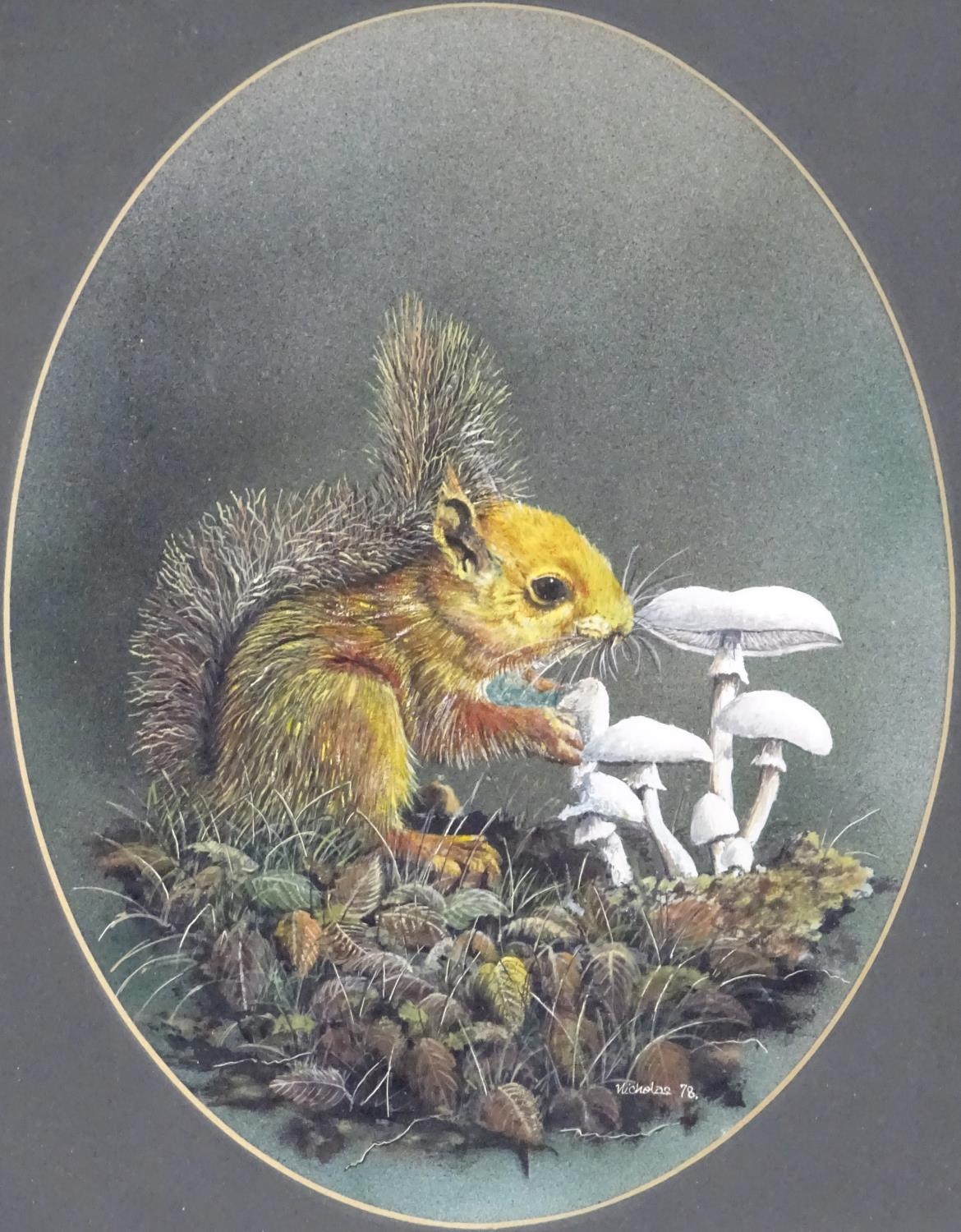 Nicholas, 20th century, Watercolour and gouache, A pair of oval portraits depicting squirrels, one - Image 5 of 6