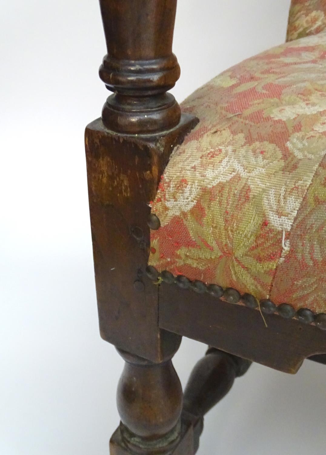 A mid 18thC wingback sofa with scrolled arms and an upholstered backrest and seat above a - Image 10 of 12