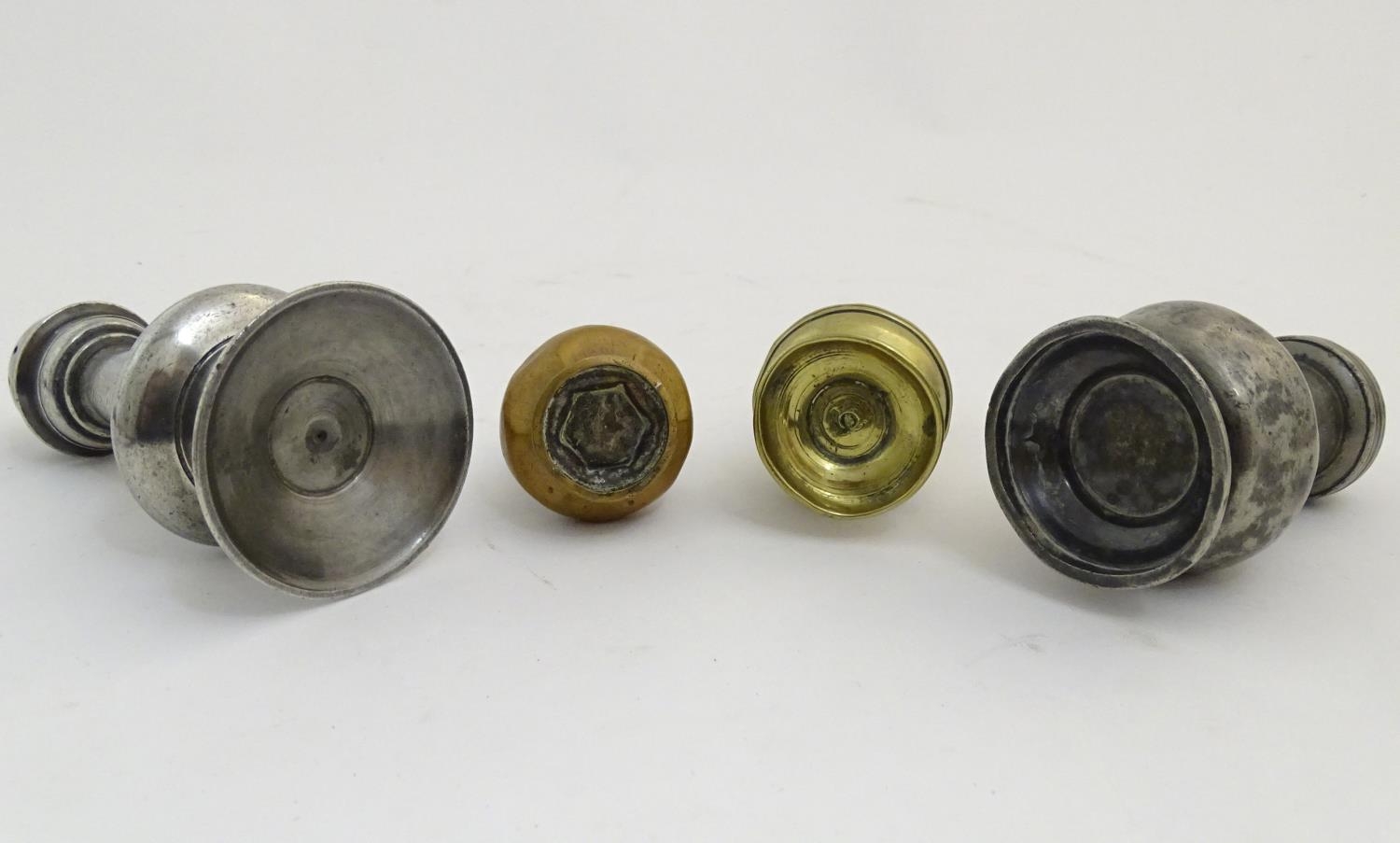 Four assorted 18thC casters to include brass and pewter examples etc. The largest approx 5 1/4" high - Image 4 of 12