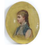 19th century, French School, Oil on panel, An oval portrait of a lady, head and shoulders facing