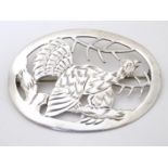 A Continental .835 silver brooch decorated with capercaillie bird. Approx. 2 1/4" wide Please Note -