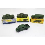 Toys: A collection of 20thC Dinky Toy military vehicles, comprising 651 Centurian Tank (x2,
