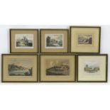 Six engravings depicting Bridgenorth, Shropshire, to include A view of the river Severn at