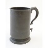 A 20thC pewter quart tankard, engraved ' G . STUBBS ' with GR and ER ciphers, imperial quart