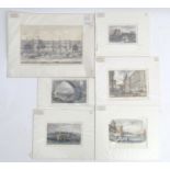 Six assorted 18th century and later engravings comprising The Custom House, engraved by W. H.