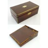 A Victorian mahogany writing slope / box with brass mounts, campaign style handles and drawer to