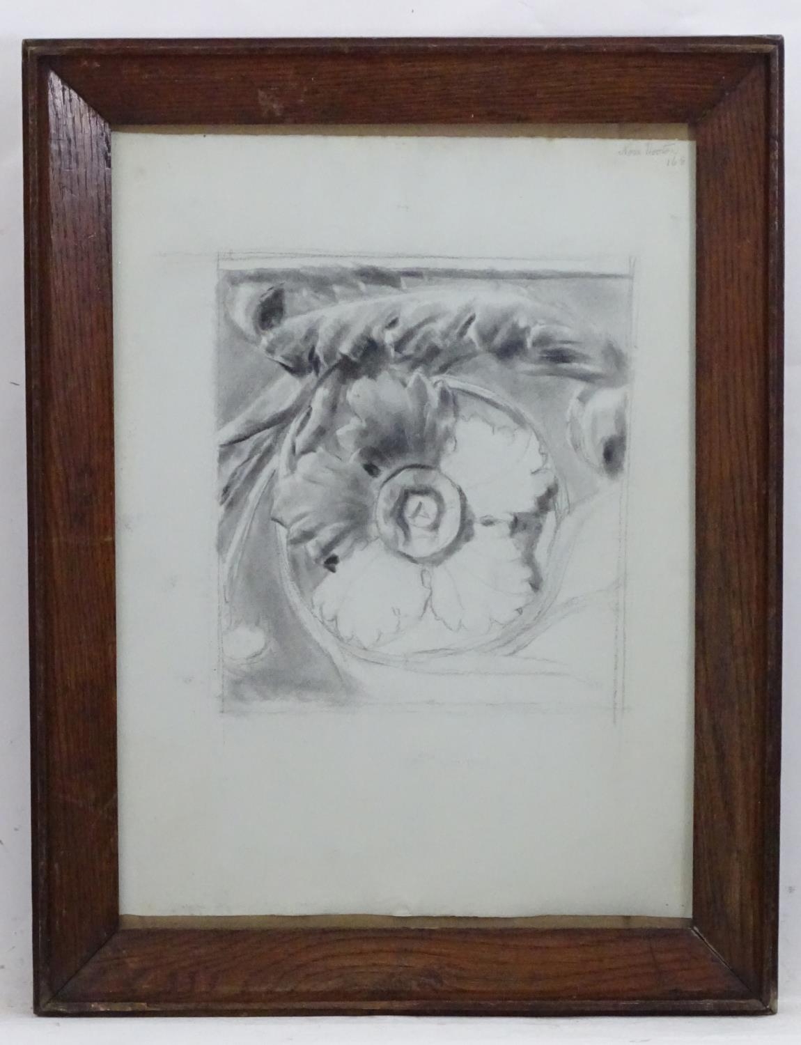 Nora Hooton, 19th century, Charcoal on paper, A study of an architectural rosette. Signed and - Image 2 of 8