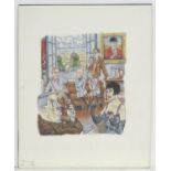 Kieren Phelps, XX, Pencils on paper, An interior scene at a country club, depicting figures talking,