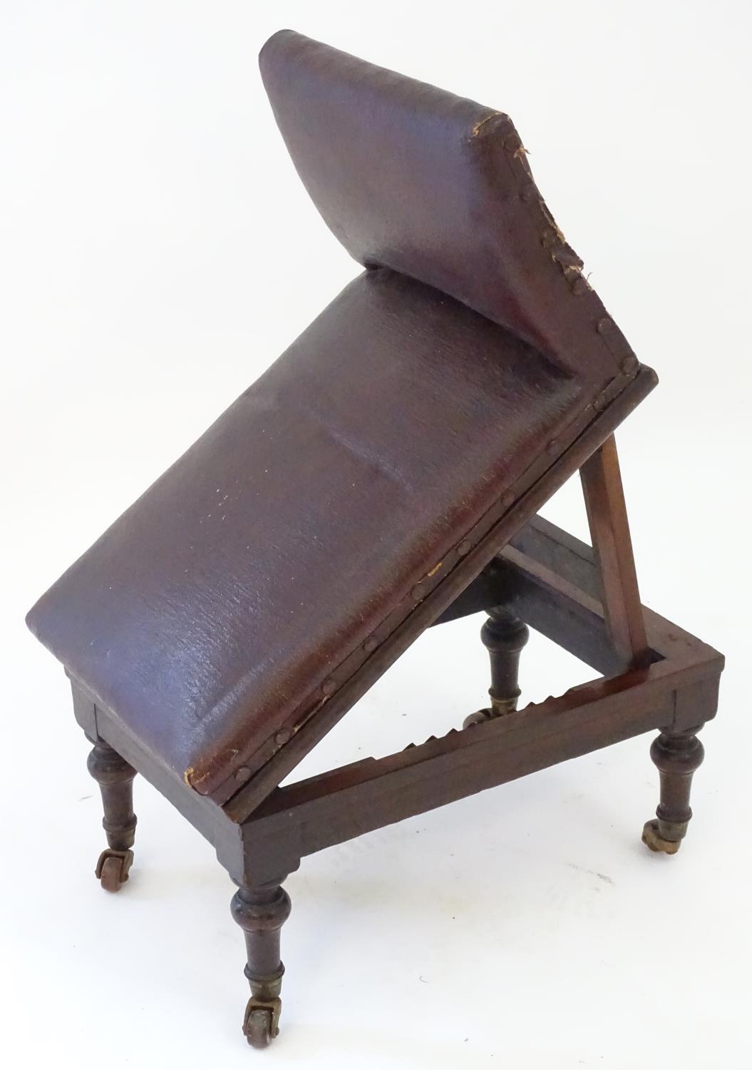 A late 19thC mahogany adjustable gout stool with leather upholstery and studded detailing, - Image 12 of 12
