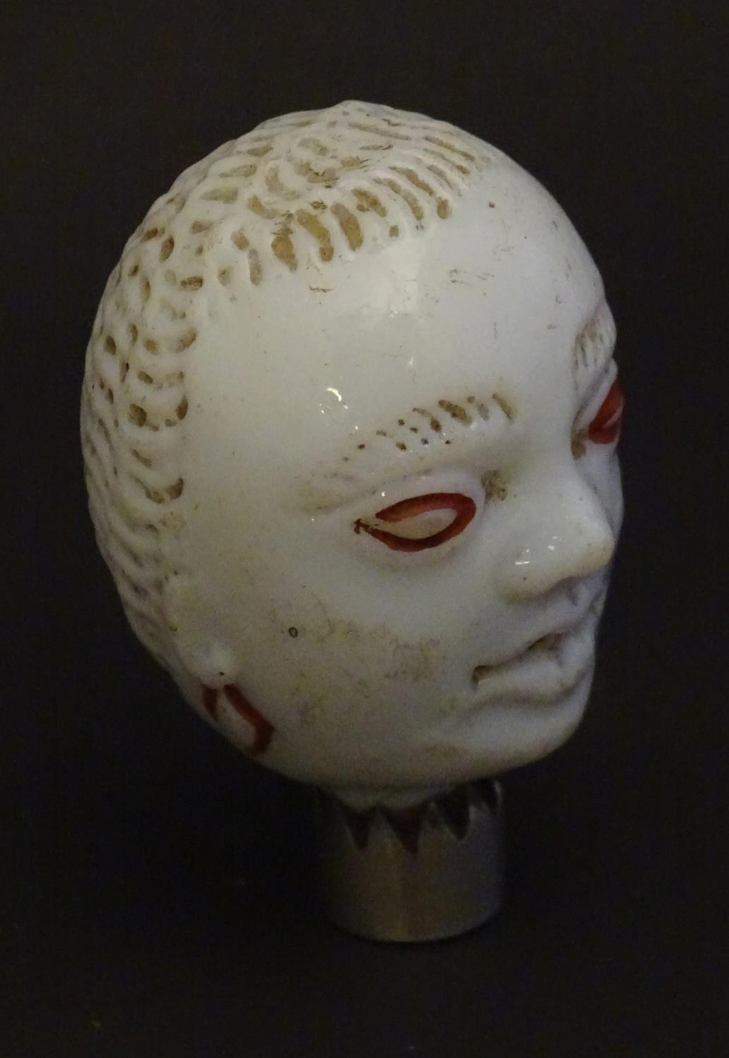 A rare 18th / 19thC Opaline glass scent / perfume flask, the bottle formed as the head of a human - Image 8 of 14