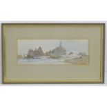 George Remington, 19th century, Watercolour, Corbiere Lighthouse, Jersey. A view of the lighthouse