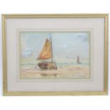Frederick James Aldridge (1850-1933), Marine School, Watercolour, A beached fishing boat with