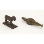 Two cast metal items comprising a School of Art Jaipur model of a prowling tiger, and an Indian